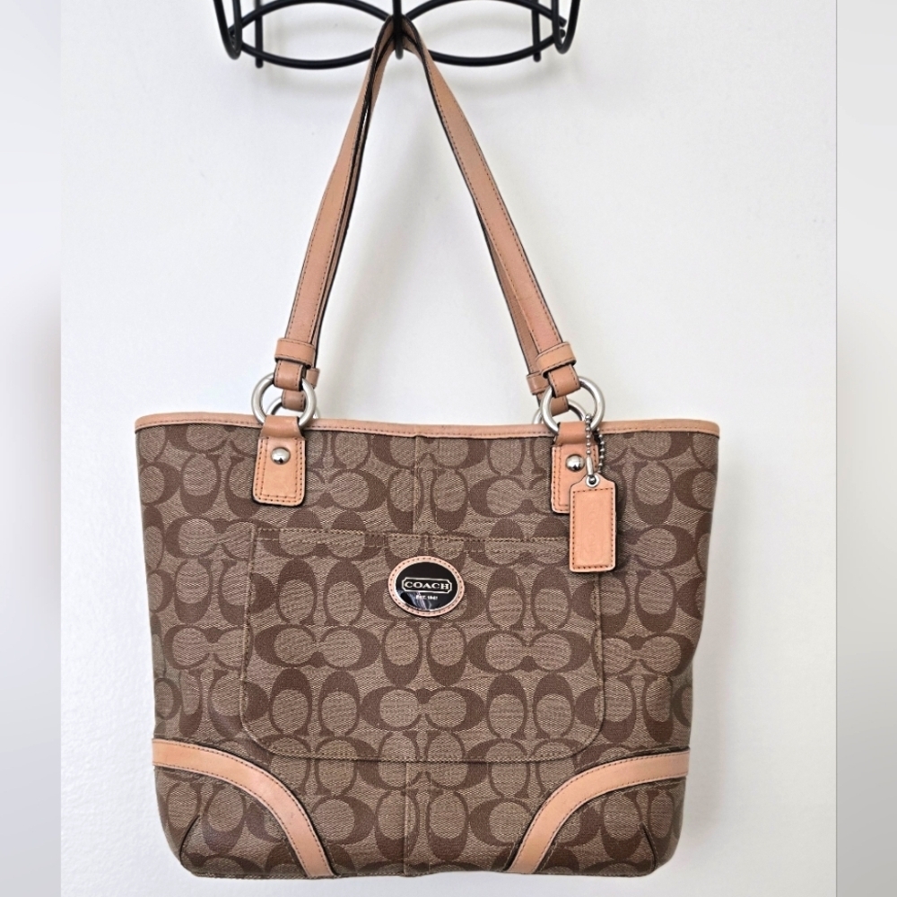 Coach Brown and Tan Signature Tote Bag
